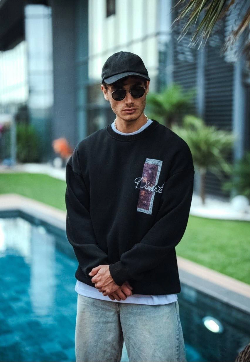 uzun-kol-bisiklet-yaka-on-ve-arka-baskili-sweatshirt-siyah-5815531-sw852sh1231 Erkek 3 iplik pamuklu Bisiklet Yaka Ön ve Arka Baskılı SweatShirt - Siyah