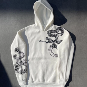 Kadın Oversize Kapüşonlu Kanguru Cepli Baskılı 3 İplik Pamuklu Sweatshirt Hoodie -   Beyaz