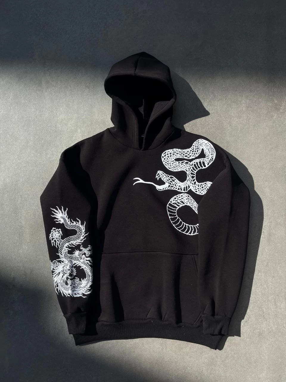 uzun-kol-kapsonlu-baskili-sweatshirt-siyah-54845014-sw960sh1280 Kadın Oversize Kapüşonlu Cepli Baskılı 3 İplik Pamuklu Hoodie Sweatshirt - Siyah