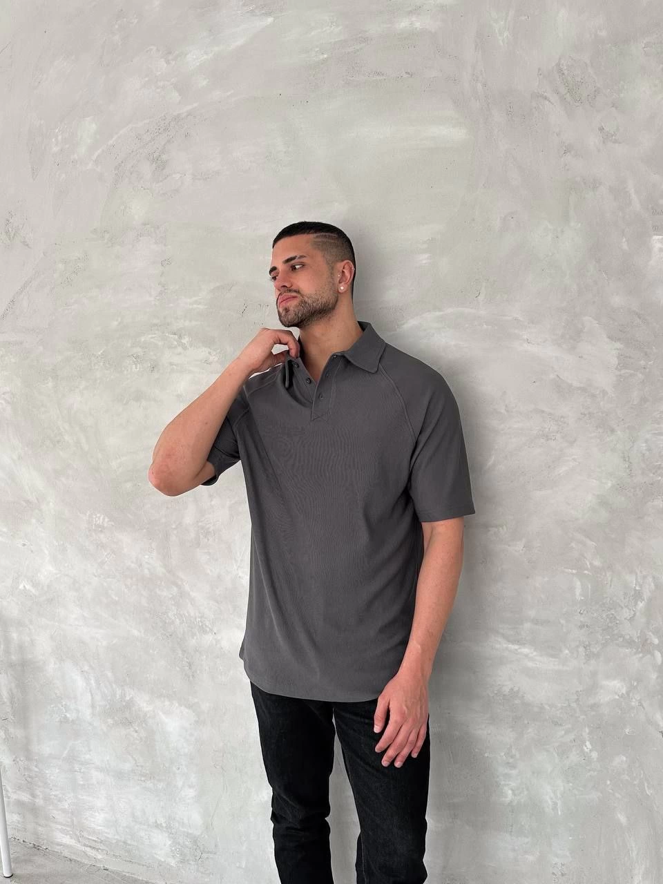 yakali-patli-kisa-kol-t-shirt-antrasit-5686256-sw960sh1280 Erkek Polo Yaka Tişört Patlı Kısa Kol Yazlık T-shirt - Antrasit - Görsel 2