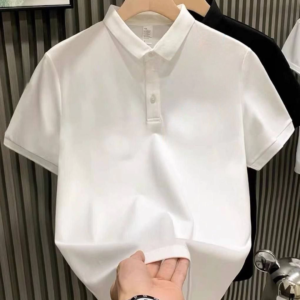 Erkek Polo Yaka Tişört Düğmeli Pike Düz T-Shirt - Beyaz