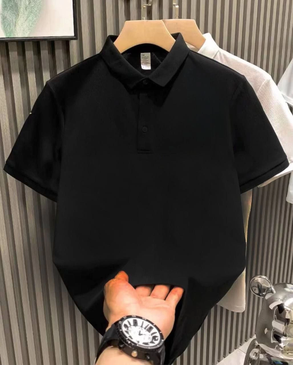 yakasi-dugmeli-yakali-pike-duz-t-shirt-siyah-6676980-sw1027sh1280 Erkek Polo Yaka Pike Kumaş Yazlık Tişört Düğmeli Düz kısa kol T-Shirt - Siyah