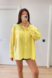 Kadın Oversize Pens Detaylı Cepli Yırtmaçlı Rahat Kalıp Poplin Gömlek - Sarı Kadin Oversize Pens Detayli Cepli Yirtmacli Rahat Kalip Poplin Gomlek Sari 33084321 Sw852sh1280 200x300