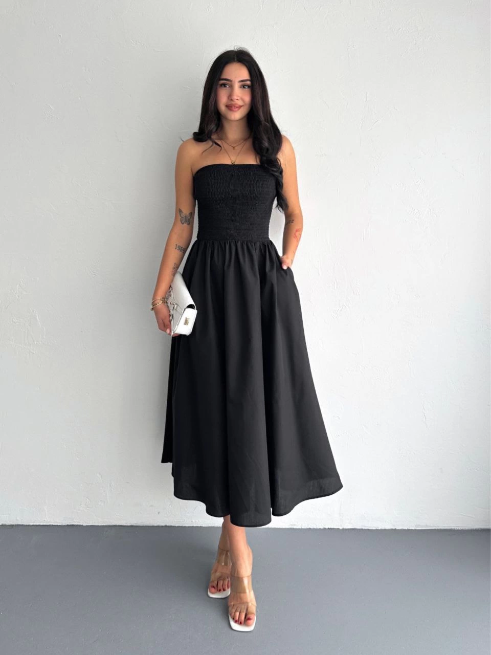 straplez-pileli-elbise-siyah-44068533-sw960sh1280 Kadın Straplez Pileli Elbise - Siyah